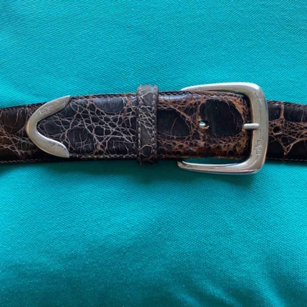 Vintage Ralph Lauren Alligator Belt w/ S. Silver Buckle & Tip - S/M